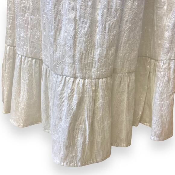 Roller Rabbit White Ondine Lurex V-Neck Cap Ruffle Sleeve A-Line Midi Dress - Picture 9 of 11